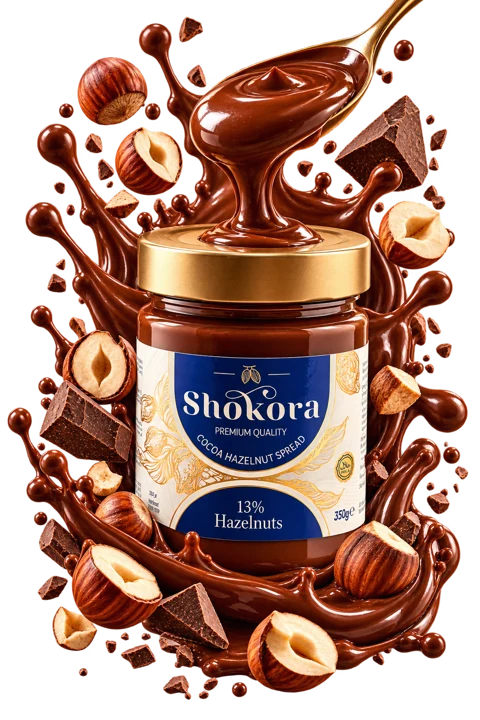 Shokora Cocoa Hazelnut Spread jar with ingredients